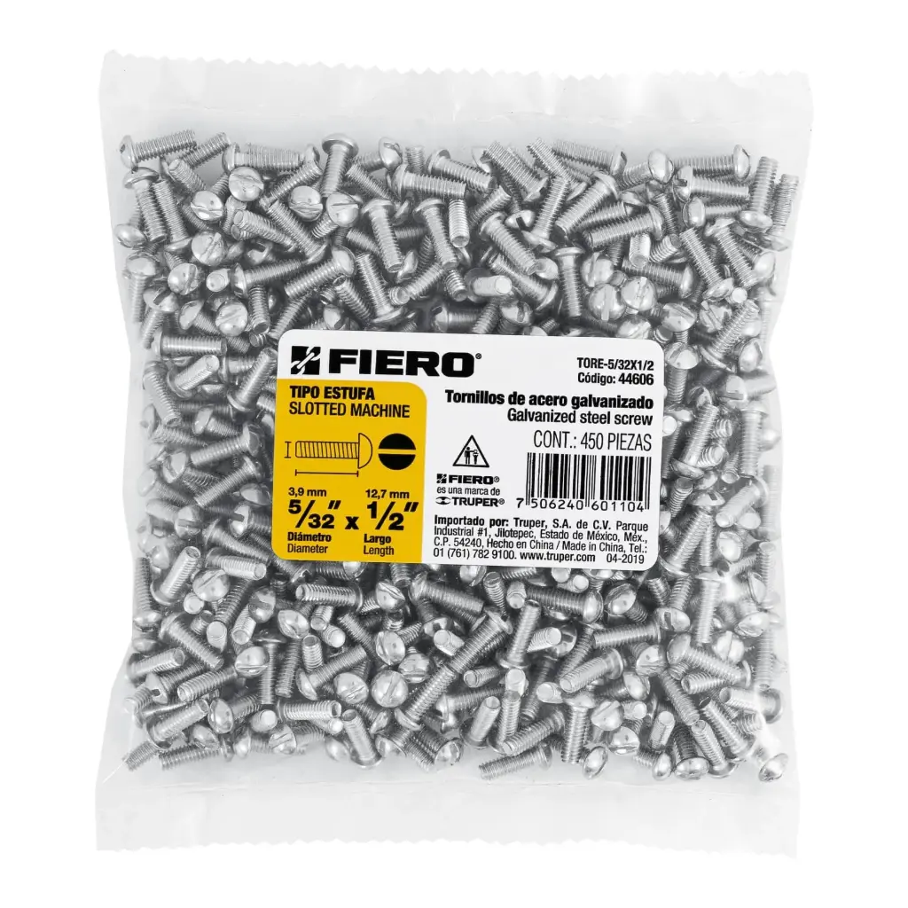 Bolsa Tornillo #5/32 x 1/2 Estufa galvanizado con 450 pzas | Fiero