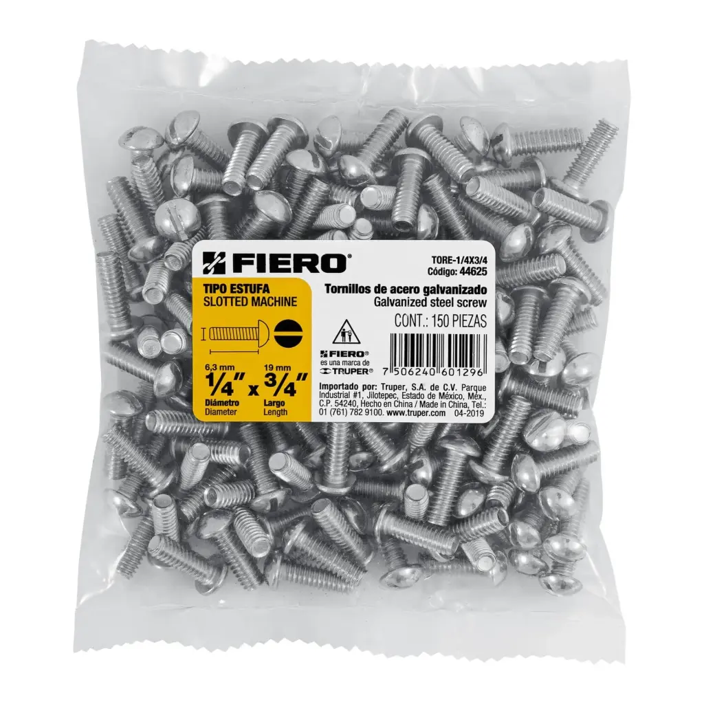 Bolsa Tornillo #1/4 x 3/4 Estufa galvanizado con 150 pzas | Fiero