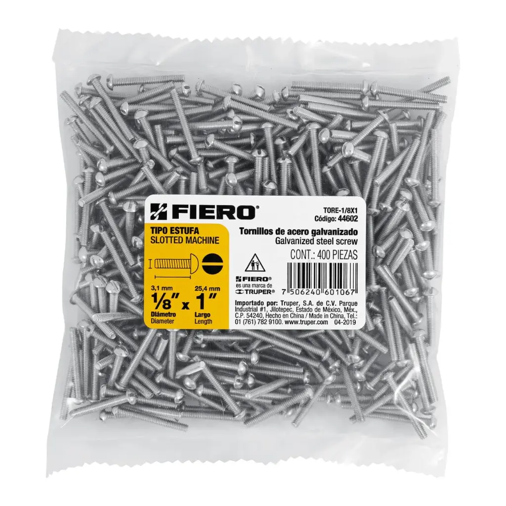 Bolsa Tornillo #1/8 x 1 Estufa galvanizado con 400 pzas | Fiero