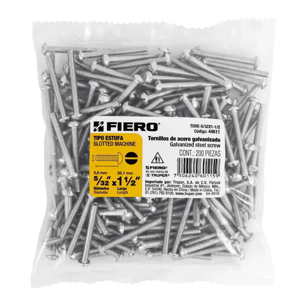 Bolsa Tornillo #5/32 x 1 1/2 Estufa galvanizado con 200 pzas | Fiero