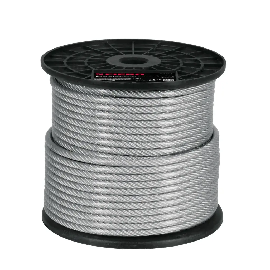 Carrete cable 1/4 de acero flexible recubierto PVC 7x19 hilos 75 mtrs | Fiero