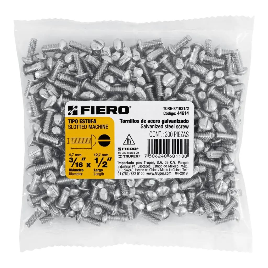 Bolsa Tornillo #3/16 x 1/2 Estufa galvanizado con 300 pzas | Fiero