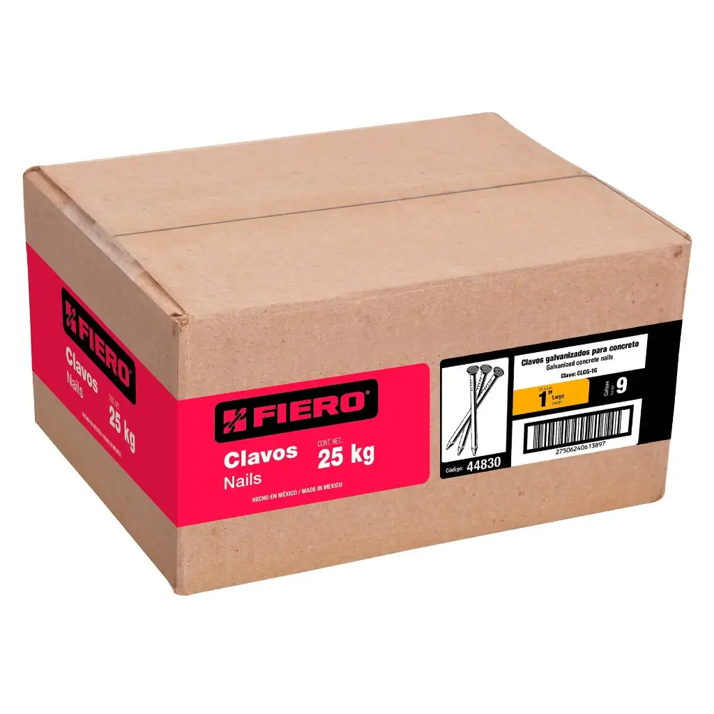[44830] Caja de clavo 1" para concreto galvanizado con 25 kg | Fiero