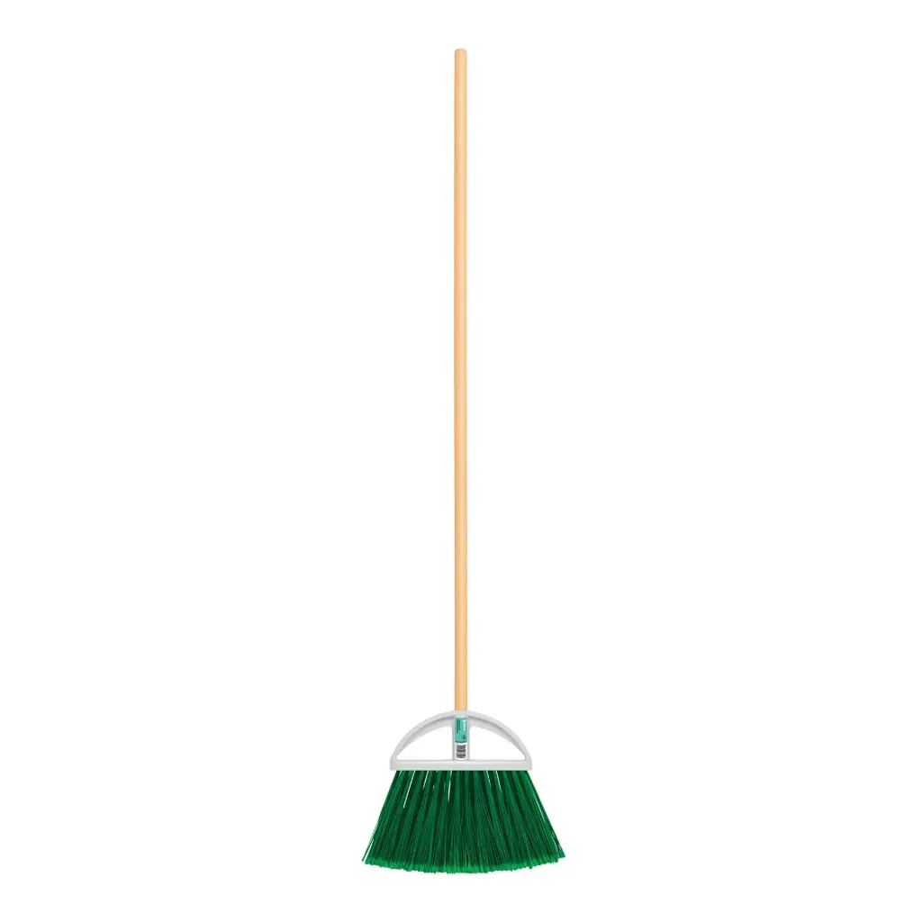 [57052] Escoba grande tipo abanico cerdas de PVC bastón de madera  | Klintek